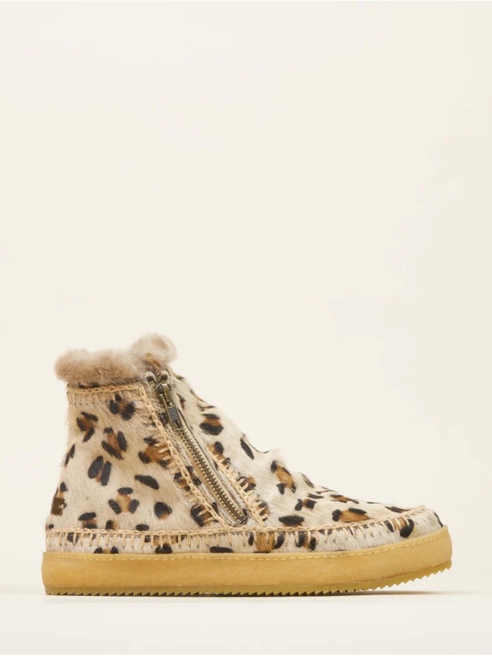 Setsu Crochet Side Zip Ankle Boot Leopard Beige
